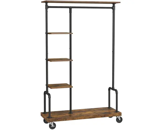Suport mobil pentru haine, Vasagle, 103.5 x 40 x 174.5 cm, PAL/otel, maro rustic