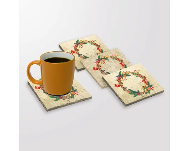 Set suporturi de pahare, Taylor, 366TYR1206, Piatra, Imprimat UV, Multicolor