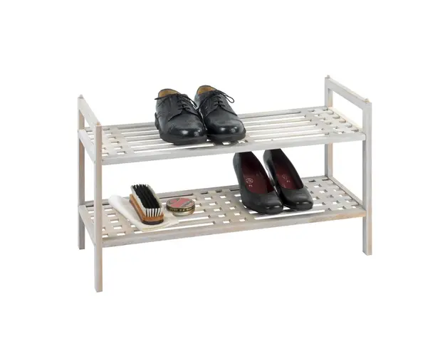 Suport pantofi Norway White, Wenko, 6 perechi, 69x40.5x27 cm, lemn de nuc, natur