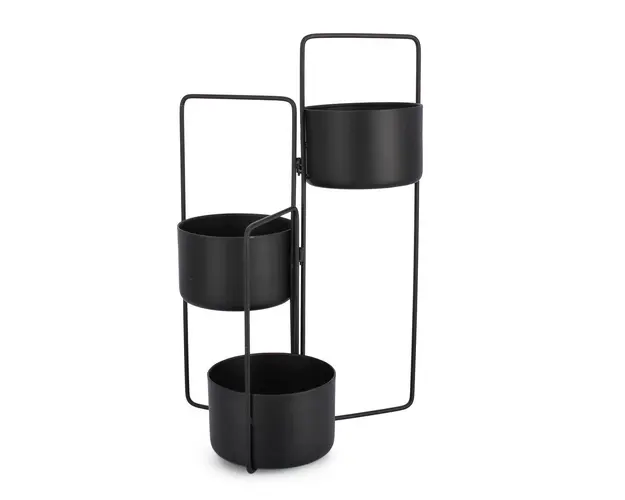 Suport pentru 3 ghivece Keyra, Bizzotto, 45x21x68 cm, pliabil, otel, potrivit pentru exterior, negru