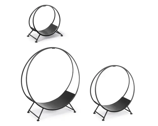 Suport pentru lemne semineu 3 piese Efesto, Bizzotto, 81 x 32 x 88 cm, otel, negru
