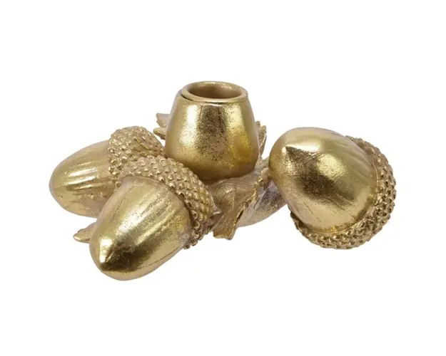 Suport pentru lumanare Acorns, Decoris, 6.5x16x13 cm, poliamida, auriu
