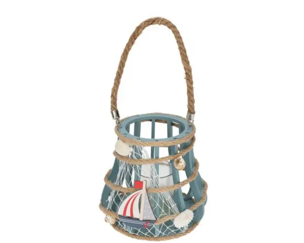 Suport pentru lumanare Boat, 14x26 cm, lemn/sticla, albastru inchis