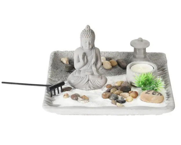 Suport pentru lumanare Buddha zen garden, 20.7x20.7x12.5 cm, ciment, gri