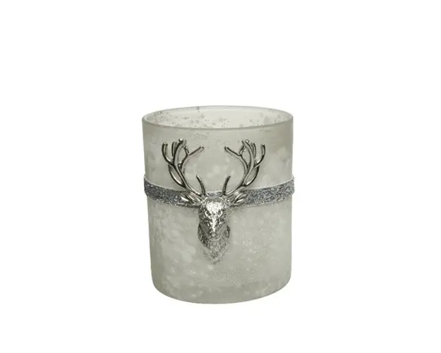 Suport pentru lumanare Deer Silver, Decoris, 12.5x10x18 cm, sticla, argintiu/gri