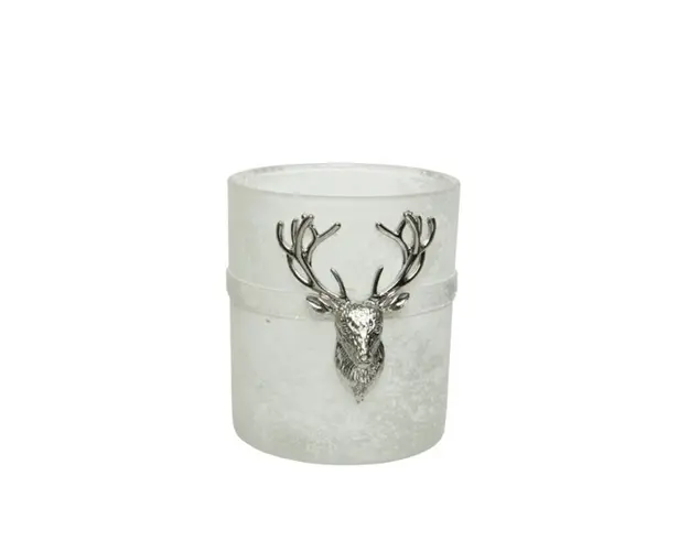 Suport pentru lumanare Deer White, Decoris, 12.5x10x18 cm, sticla, argintiu/alb