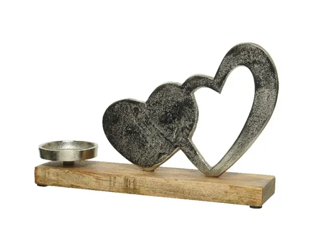Suport pentru lumanare Heart, Decoris, 27x7x17 cm, aluminiu