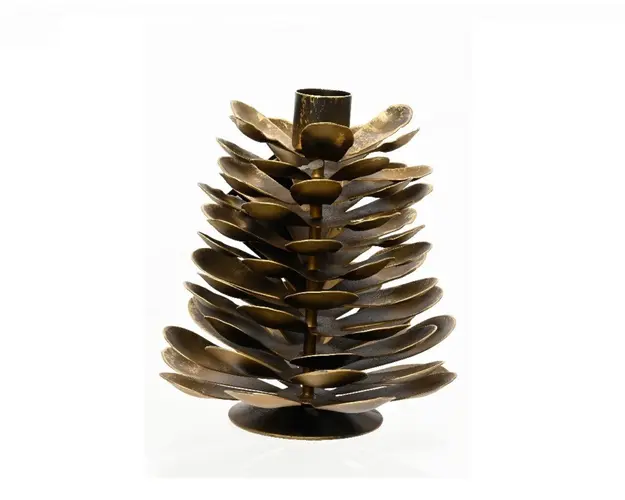 Suport pentru lumanare Pinecone Antique, Decoris, 13x13x14 cm, fier, auriu
