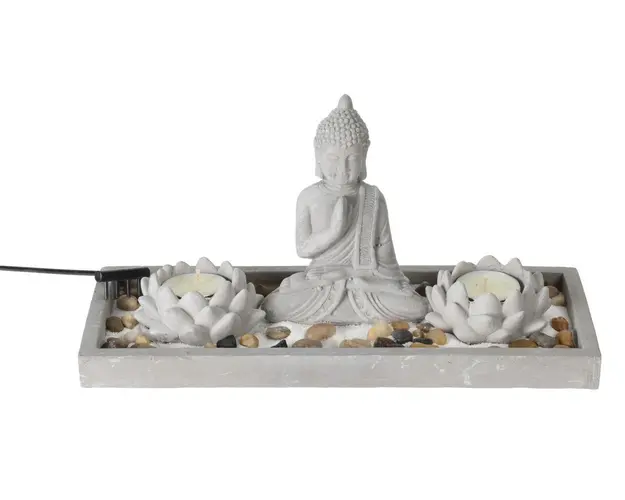 Suport pentru lumanari Buddha zen garden, 29.5x12x14 cm, ciment, gri