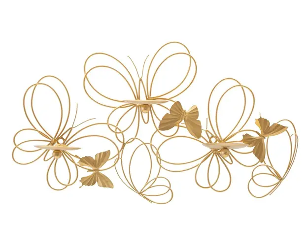Suport pentru lumanari Butterflies, Mauro Ferretti, 61x12x34 cm, fier, auriu