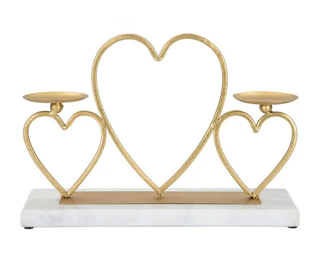 Suport pentru lumanari Hearts, Mauro Ferretti, 30x9x20 cm, fier/marmura, auriu