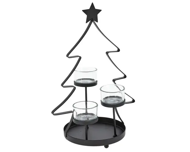 Suport pentru lumanari Tree, 18x13x29 cm, metal/sticla, negru