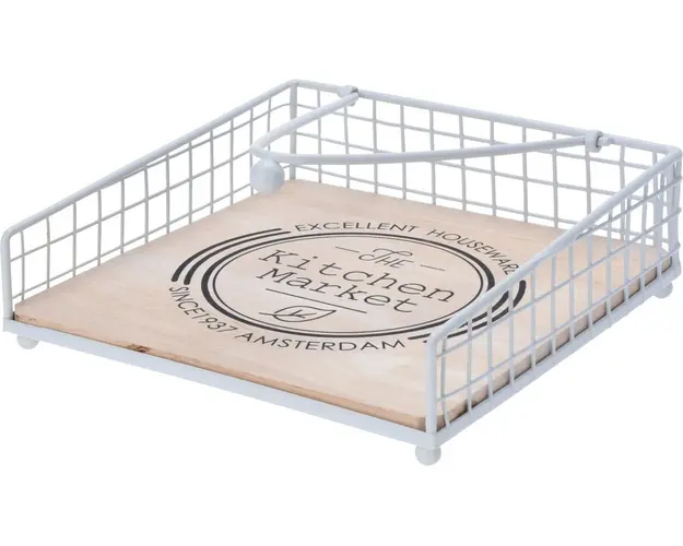 Suport pentru servetele Kitchen market, 18x18x5.5 cm, metal, alb