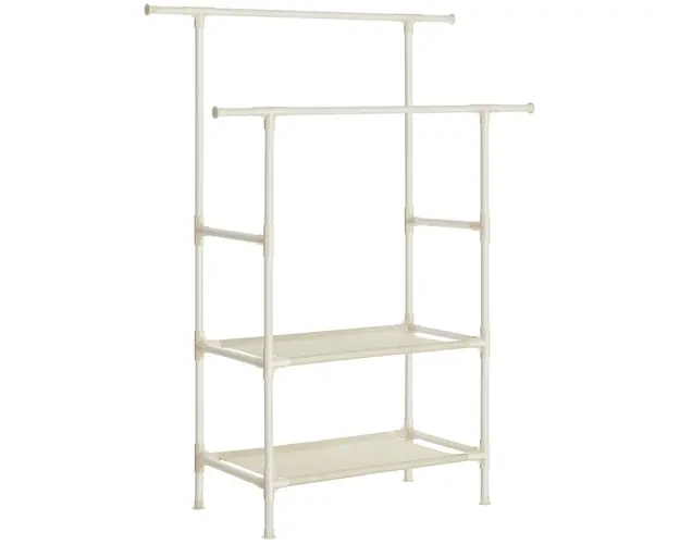 Suport pentru umerase cu 2 bare Vasagle, 114x45x171, max 80 kg, fier/material netesut, alb