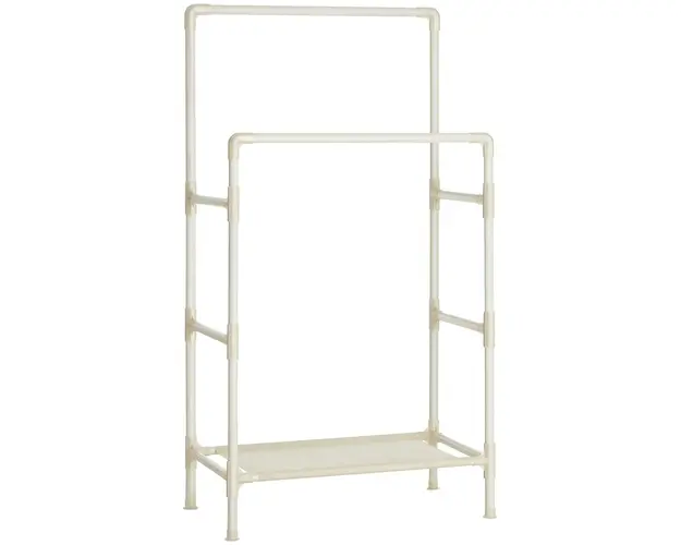 Suport pentru umerase cu 2 bare Vasagle, 83x45x157 cm, max 55 kg, fier/material netesut, alb