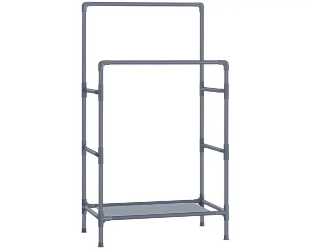 Suport pentru umerase cu 2 bare Vasagle, 83x45x157 cm, max 55 kg, fier/material netesut, gri