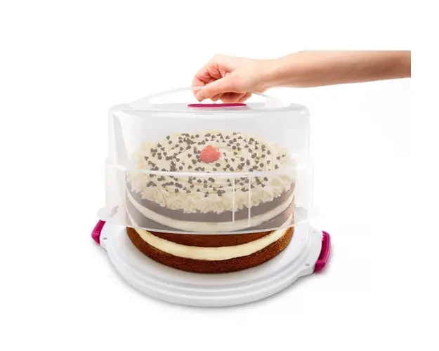 Suport portabil pentru tort Metaltex, plastic, 8-15x30 cm, alb/roz