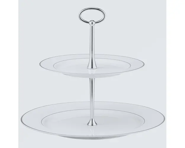 Suport prajituri cu 2 nivele Aura Silver, Ambition, 27x23 cm, portelan