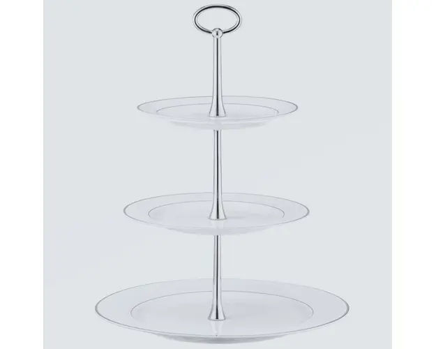 Suport prajituri cu 3 nivele Aura Silver, Ambition, 34x27 cm, portelan