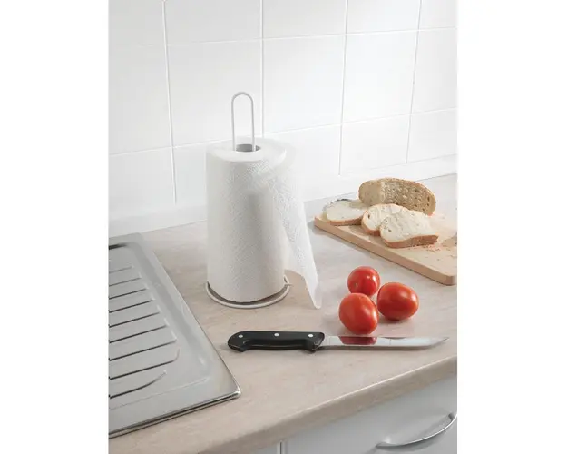 Suport prosoape de bucatarie Household, Metaltex, 32 cm, metal/invelis din plastic LDPE, alb