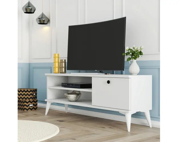 Comoda TV, Mezza, Retro 1564, 120x44.6x29.5 cm, Alb