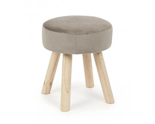 Taburet, Adeline, Bizzotto, 34x38 cm, lemn de pin/catifea, grej