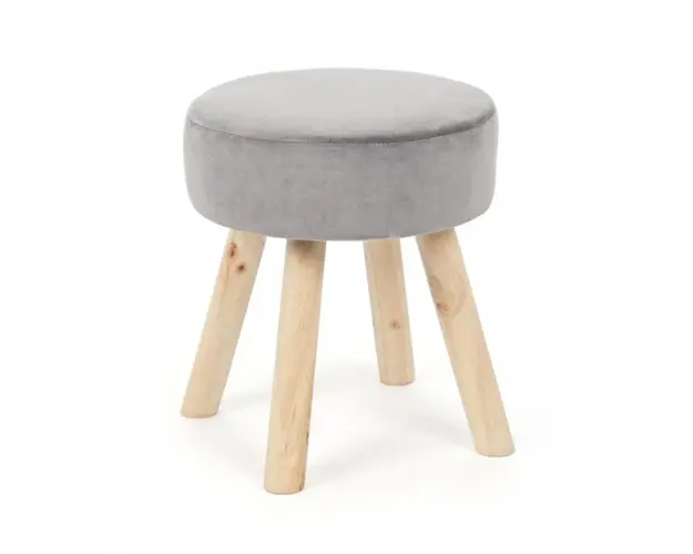 Taburet, Adeline, Bizzotto, 34x38 cm, lemn de pin/catifea, gri