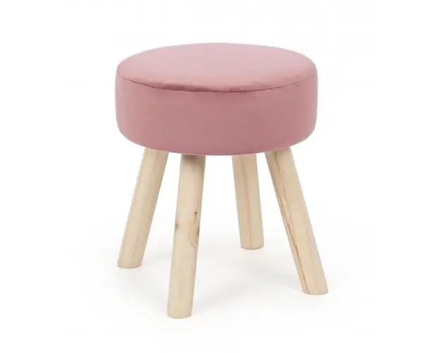Taburet, Adeline, Bizzotto, 34x38 cm, lemn de pin/catifea, roz antic