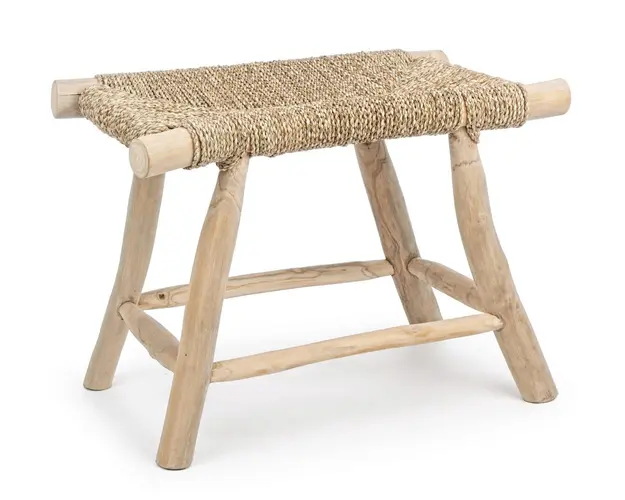 Taburet Belinda, Bizzotto, 60 x 38 x 45 cm, lemn de tec/iarba de mare