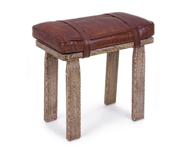 Taburet Charleston, Bizzotto, 54 x 30 x 53 cm, piele de bivol/lemn de mango