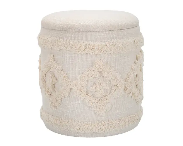 Taburet cu spatiu de depozitare Damasco, Mauro Ferretti, Ø35 x 40 cm, MDF/bumbac/poliester, natural