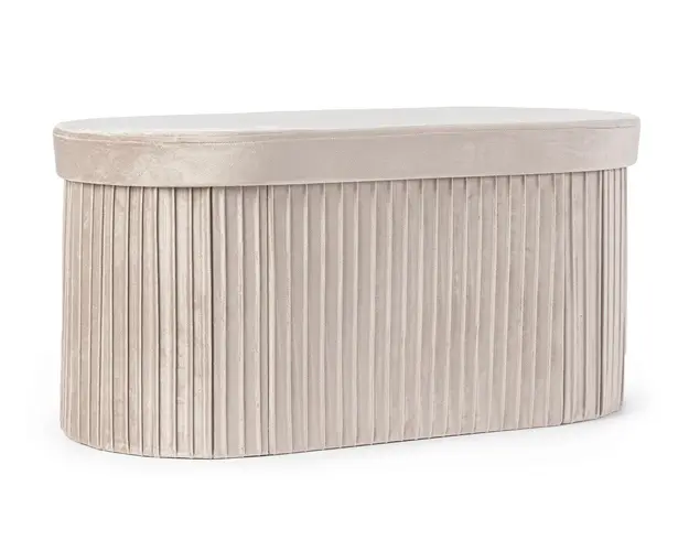 Taburet cu spatiu de depozitare Jocelyn Round, Bizzotto, 76x38x38 cm, MDF/catifea, bej