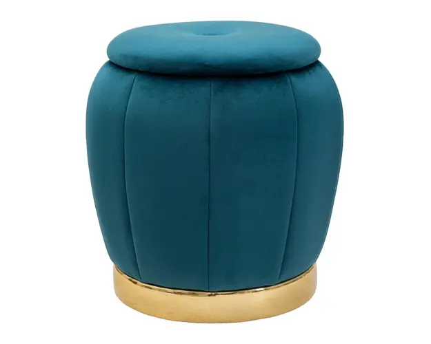 Taburet cu spatiu de depozitare Paris Teal, Mauro Ferretti, Ø 43x43 cm, lemn de pin/catifea, turcoaz