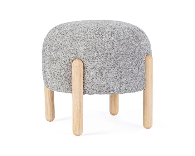 Taburet Dayla, Bizzotto, Ø45 x 38 cm, arbore de cauciuc/poliester Boucle, gri deschis