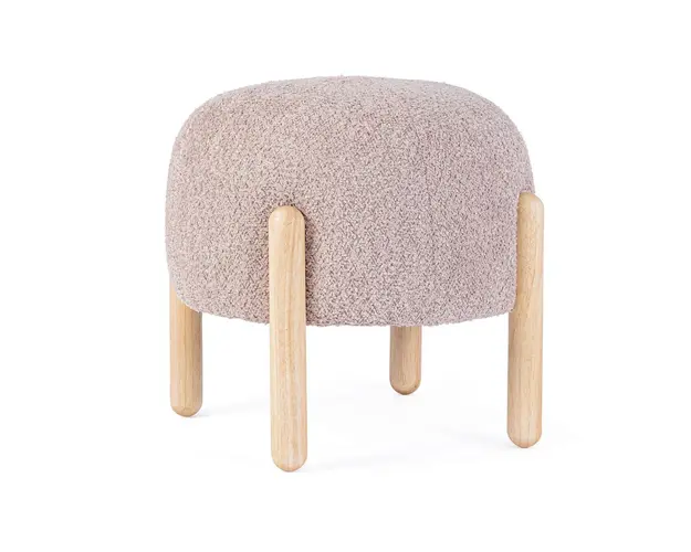 Taburet Dayla, Bizzotto, Ø45 x 38 cm, arbore de cauciuc/poliester Boucle, maro antic