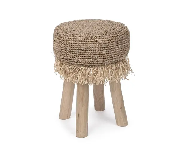 Taburet Florinda G01, Bizzotto, Ø35 x 45 cm, ramuri de tec/sisal