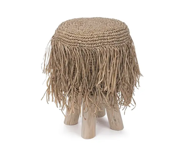 Taburet Florinda G02, Bizzotto, Ø35 x 45 cm, ramuri de tec/sisal