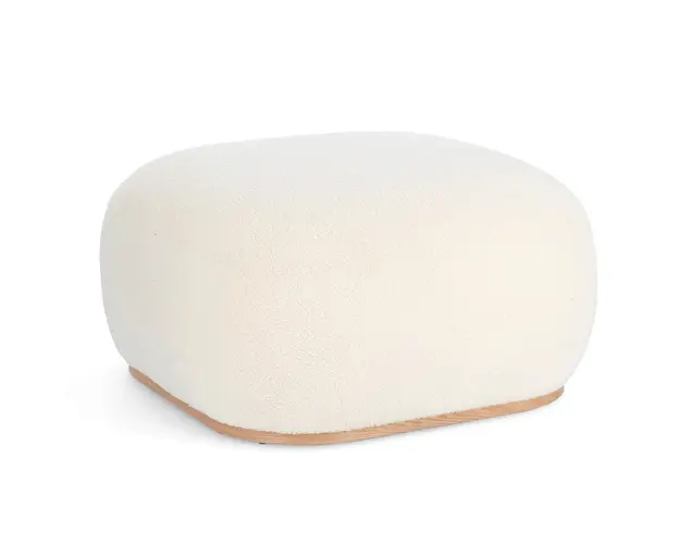 Taburet Miriana, Bizzotto, Ø68.5 x 36 cm, MDF/poliester cu efect de lana, alb