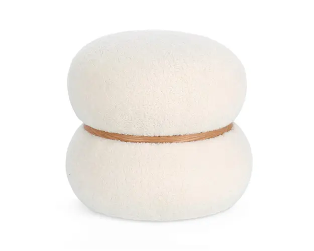 Taburet Mirka, Bizzotto, Ø43 x 40 cm, MDF/poliester cu efect de lana, alb