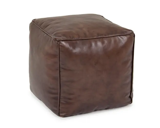 Taburet puf Mendez, Bizzotto, 40 x 40 x 40 cm, piele naturala, maro