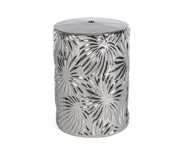 Taburet Sfinge Leaf, Bizzotto, Ø33 x 46 cm, ceramica, argintiu