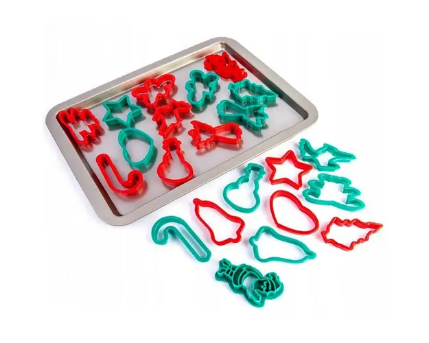 Tava de copt cu 21 forme pentru fursecuri Xmas, 42x29x2 cm, otel