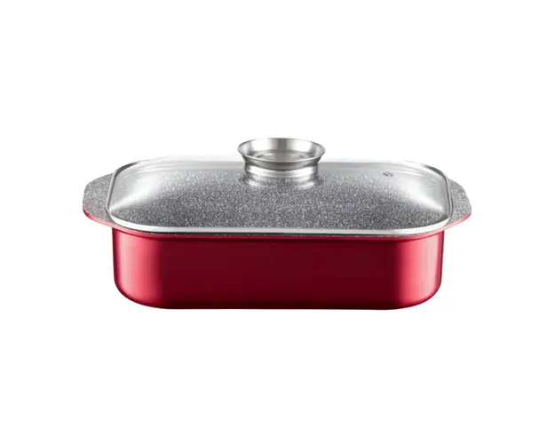 Tava pentru prajit cu capac Aroma Knob, Ambition 20x25cm, invelis Qualum Basic Jasper