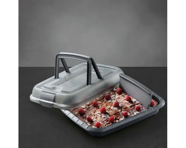 Tava pentru prajituri cu capac si dispozitiv pentru feliere BergHOFF, Gem, 38.5 x 29 x 8.5 cm, 4 L, otel carbon, strat antiaderent
