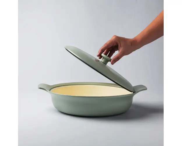 Tigaie adanca cu capac BergHOFF, Ron Line, Ø28 cm, 3.3 L, fonta, verde