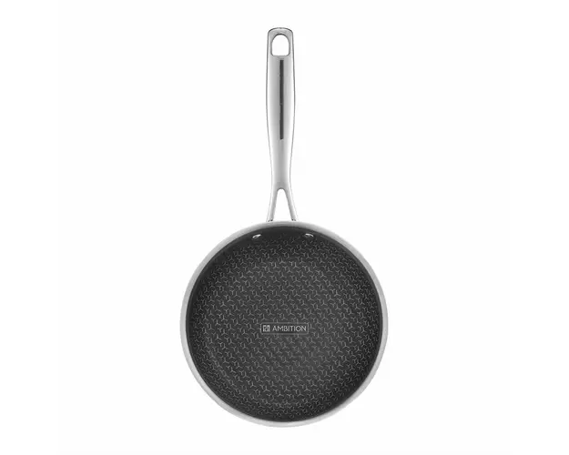 Tigaie cu acoperire Non Stick, Qualum Ceramic Futuro, Ambition, 20 cm, inox/ceramica, negru/argintiu