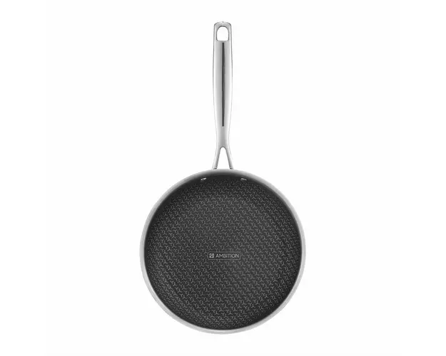 Tigaie cu acoperire Non Stick, Qualum Ceramic Futuro, Ambition, 24 cm, inox/ceramica, negru/argintiu