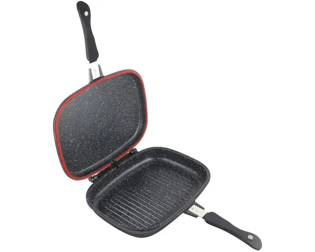 Tigaie dubla dreptunghiulara pentru plita cu inductie Dark Line, Cooking by Heinner, 32x24x7.5 cm, aluminiu, negru