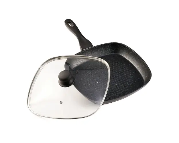 Tigaie grill cu capac Black Sand, Heinner, 28x4 cm, aluminiu turnat