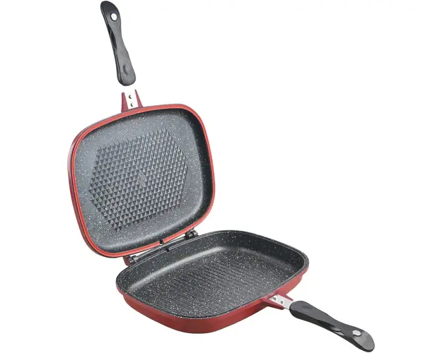 Tigaie dubla Cooking by Heinner, 32x24x7.5 cm, aluminiu turnat, rosu/gri